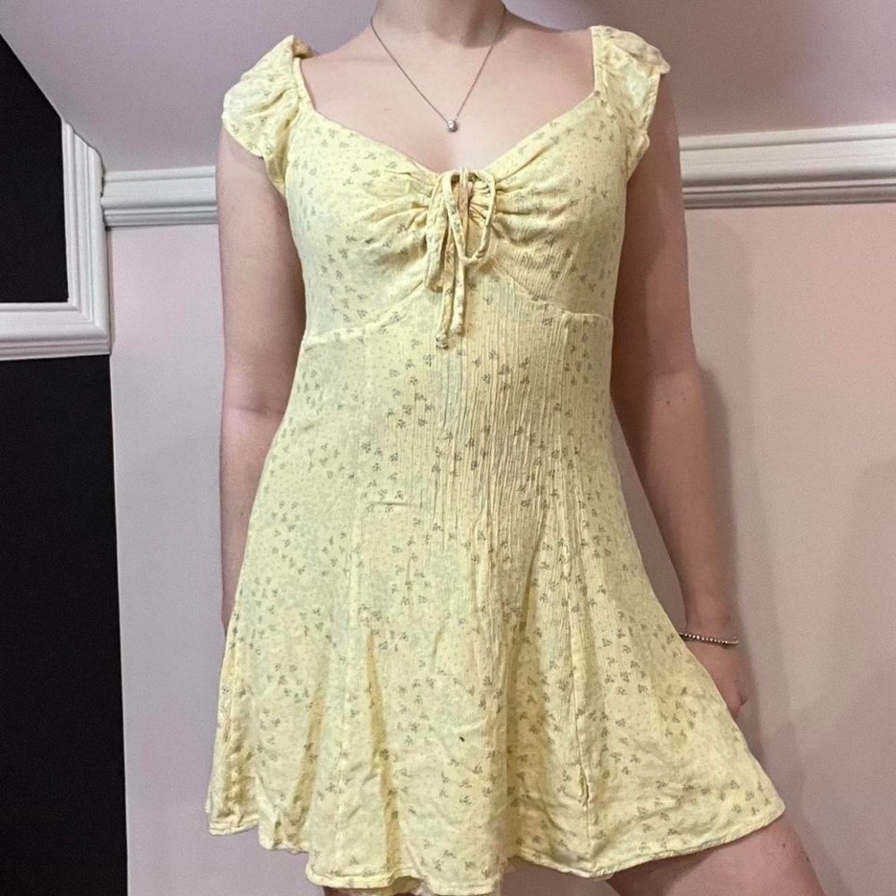 🧁pacsun yellow & blue floral print baby doll dress large